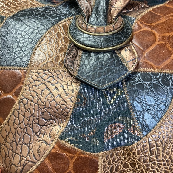 Vtg 80s Mixed Faux Reptile Hobo Shoulder Bag Copper Blue Patchwork Boho NWT - Picture 2 of 7